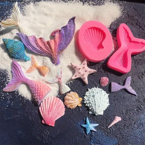 IY Lovely Shell Starfish Conch Silicone Chocolate Mold Fish Mermaid Tail Fondant Cake Decorating Tools Clay Resin Art Moulds