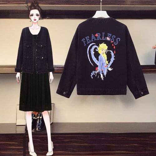 New 2021 Autumn L-XXXXL Plus Size Long Sleeve Jeans Cardigan Jacket Women Oversized Black Denim Coat Veste En Jean Femme