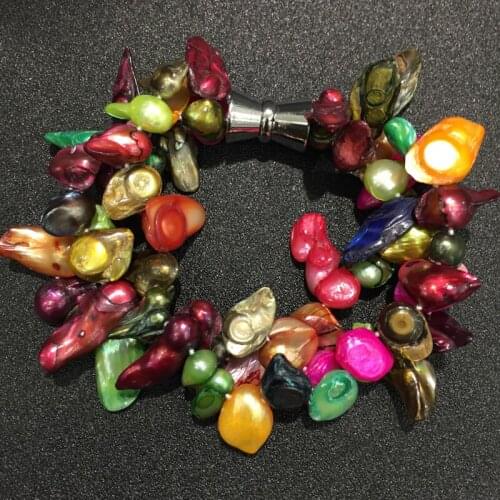 3 layers Natural fresh water pearl bracelet multi color irregular color fashion women jewelry free shipping bohemia beach style