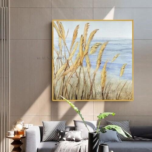 100% Hand Painted Handmade Golden Abstract Oil Paintings On Canvas Large Salon Decoration Picture Modern Art Wall Pictures
