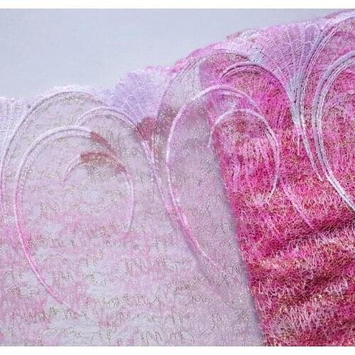 1Meter 20.5CM Wide Starry Night Embroidered Lace Trim Gold Thread Hot Red Mesh Fabric For Hair Accessories Dolls Dress Making