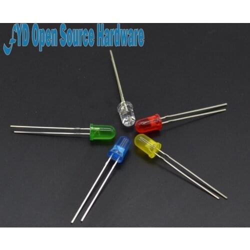 100Pcs 5 Colors F3 3MM Round LED Assortment Kit Ultra Bright Water Clear Green/Yellow/Blue/White/Red Light Emitting Diode