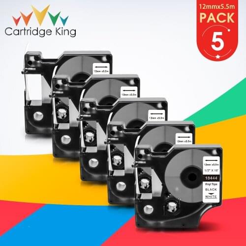 12mm 18444 Vinyl Label Tape for Dymo Rhino Industrial 5PK Black on White for Rhino 1000 3000 4200 5000 5200 6000 Label Printer