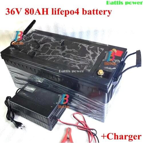 36V 80AH lifepo4 chargeable battery for 1500w ebike vehicle scooter Inverter golf cart Electric car forklift +10A Charger