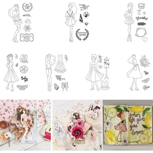 5*7 inch Clear Transparent Stamps Slim Girl Beautiful Dress Suits Various Shoes Flower Wreath Butterflies Words DIY 2021