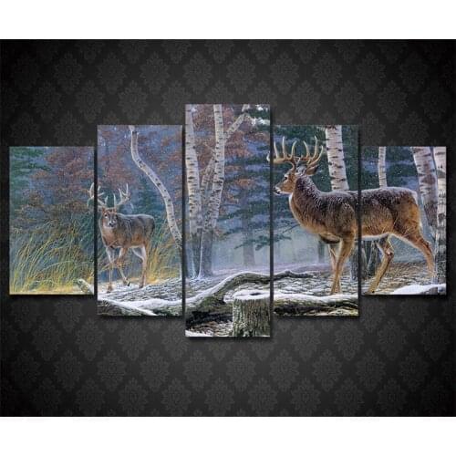5 Pieces Wall Painting Unframed Animal Jungle Two Antelope Deer Canvas Art Poster And Printed Pictures Home Decor Wall Art