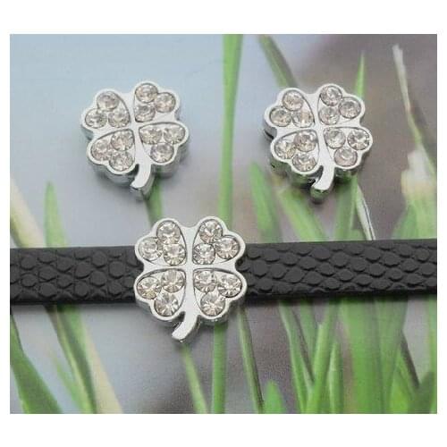 50pcs/lot 8mm full rhinestones lucky grass slide charms DIY accessories fit for 8mm wristband key chains