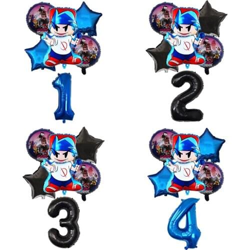 6Pcs Friday Night Funkin Balloon Set Happy Birthday Party Decorations for Kids Halloween Baby Shower Supplies Kids Toy Globos