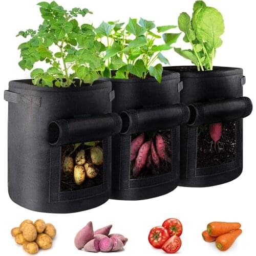 7 Gallon Garden Plant Grow Bags Garden Potato greenhouse Vegetable Growing Bag with Flap Handles Breathable Fabric Pots Bag Tool
