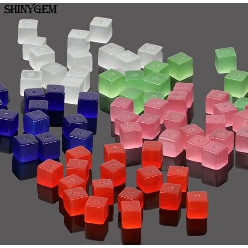 ShinyGem 50pcs 4mm-8mm Cat Eye Cube Bead Mix Random Colors Gradient Fluorescence Tiny Natural Stone Beads For DIY Jewelry Making