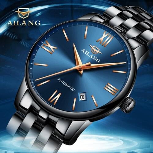 AILANG New Mens Business Watch Luminous Waterproof Luxury Automatic Stainless Steel Mechanical Strap Round Disc Watches 2603