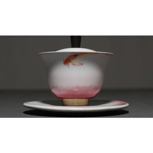 120ml Kiln Change Ceramic Gaiwan Creative Copper Bottom Tea Tureen Chinese Kung Fu Tea Bowl Teacup Teapot Drinkware Teaware Gift
