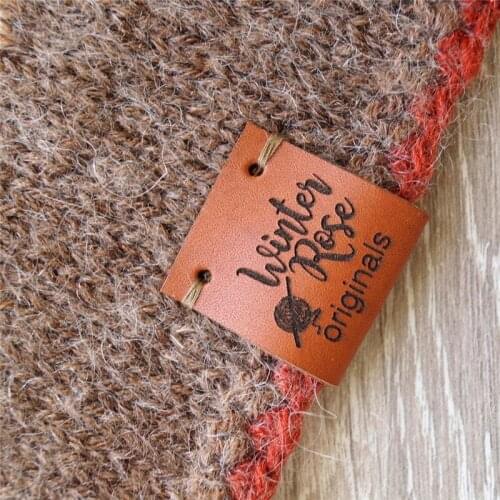 Custom garment labels, leather clothing labels, personalized logo tags, branding leather labels, center fold knitting labels