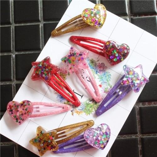 2 PCS Lovely Shining Star Heart-shaped BB Clips Girls Hair Accessories Kids Hairpins Children Headwear Baby Hair Clips Headdress