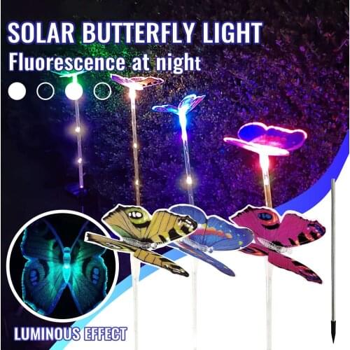 Solar Butterfly Lamp Fiber Lamp Outdoor Ground Mounted LED Landscape Lamps Home Garden Decoration Colorful Lawn Lamps For Decor