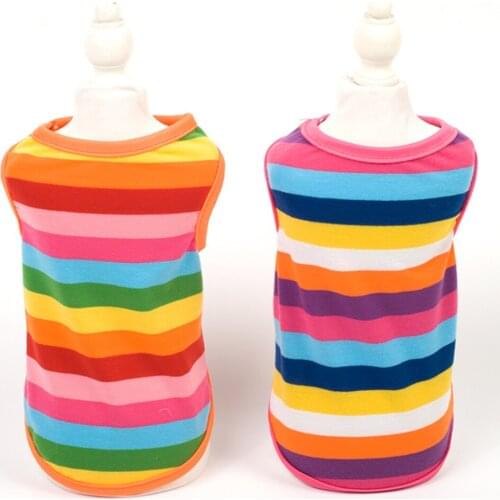 Summer Rainbow Mix Color Dog Vest T-shirt Cat Vest In Spring And Summer Fluorescent Pet Clothing Cotton T-Shirt Apparel Costumes