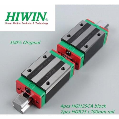 4pcs Original HIWIN HGH25CA linear carriage slide block + 2pcs Linear guide rail HGR25 -700mm