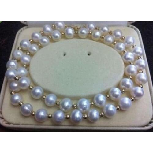 VERY CHARMING AAA AKOYA WHITE NATURAL PEARL NECKLACE 18iNCH 14K