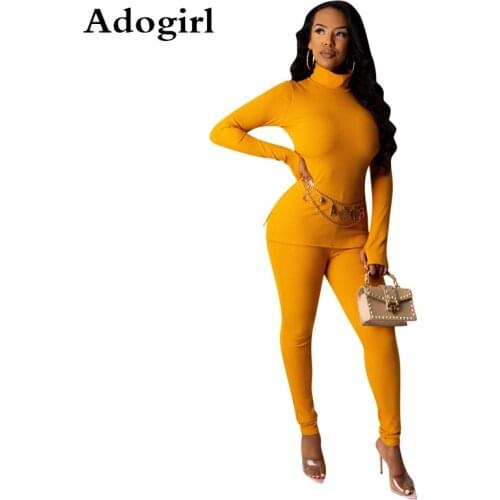 Solid Color Two Pieces Set Turntleneck Neck Long Sleeve Sweatshirt + Pant Suit Tracksuit Women Solid 5 Color Plus Size S-XXL