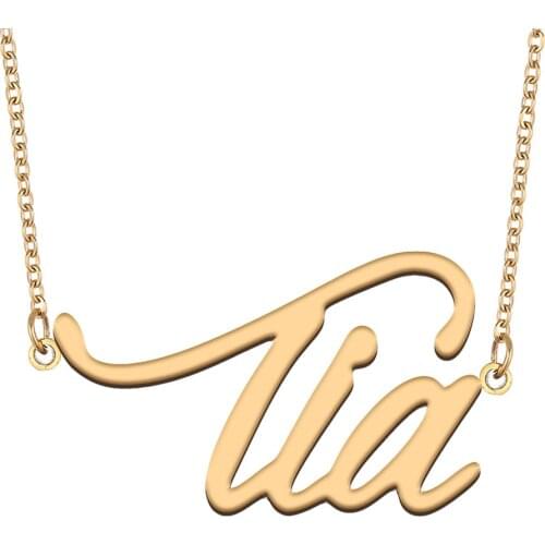 Tia Name Necklace for Women Stainless Steel Jewelry 18k Gold Plated Nameplate Pendant Femme Mother Girlfriend Gift