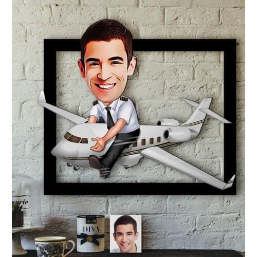 Personalized Mr Captain Pilot Caricature OF 3D Wooden Table Quality Cost Effective Gift Design Decoration Wall Picture vicinity