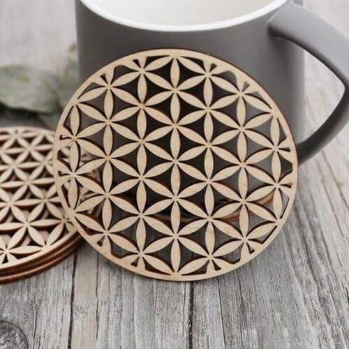 Flower Of Life Wooden Coaster Water Harmoniser Spiritual Wooden Beverage coaster Drink Holder Wood Gift Beermat
