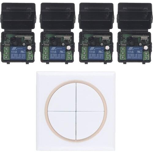 Practical Mini DC 12V 1CH 1 CH 10A RF Wireless Remote Control Switch System, Receiver+86 Wall Panel 4CH Transmitter ,315/433 MHz