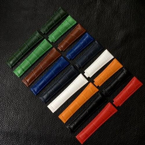 20mm Black Green Brown Blue Red White Orange Genuine Leather Watchband For Role Watch Strap Daytona Submariner GMT DATEJUST Belt
