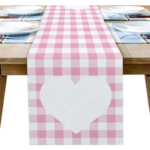 Luxury Table Runner Pink Plaid Love Birthday Party Hotel Dining Table High Quality Cotton And Linen Table Cloth