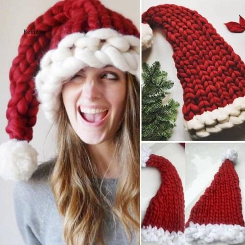 Christmas Hat Santa Claus Hats Children Soft Woolen Knitting With Ball for Kids Adult Gifts