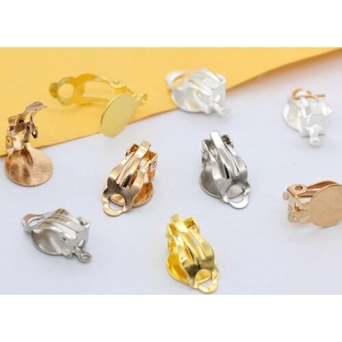 20p Gold Silver plated Earrings Ear Clip on Base Findings Blank Pad Fit 10mm glass Cabochon DIY earrings jewelry making supplies