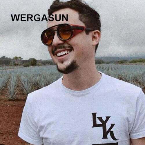 WERGASUN Steampunk Sunglasses Brand Design Round Sunglass Men Women Vintage Punk Sun glasses UV400 Shades Eyewear Oculos de sol