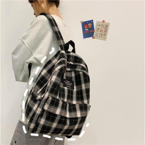 Students Backpack Womens Plaid Pattern School Bag Canvas Softback Campus Style Rucksack Travel Bagpack Female Backpacks Ladies