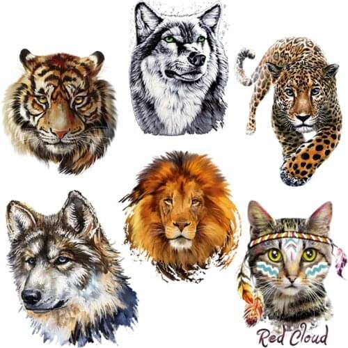 Hot Sell Beast Heat Transfer Patches For Clothes iron on DIY Thermal Stickers Tiger Lion Leopard Wolf Pattern Patch T Shirt