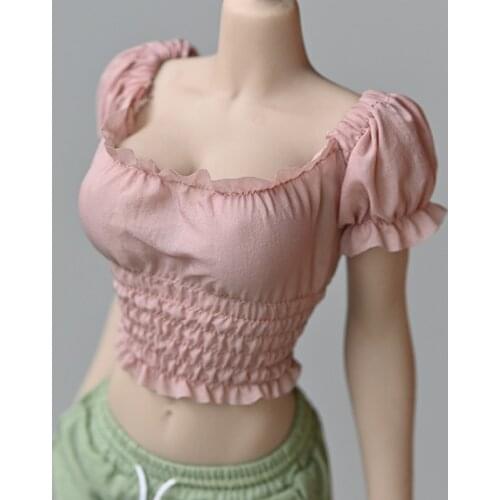 1/6 Female Off Shoulder Short Sleeve Exposed Navel Pleated Tops Wide belt with elastic drawstring waist closure for 12" Body