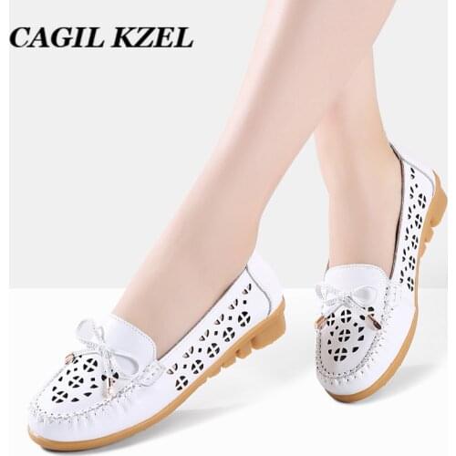 CAGILKZEL 2019 New Woman Flats Shoes Loafers Women Genuine Leather Female Flats Moccasins Ladies Ballerina Flats Shoes creepers