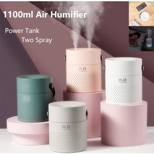 1100ml Large Capacity Air Humidifier Dual Spray Nozzles USB Rechargeable 4000mAh Battery Wireless Ultrasonic Aroma Diffuser
