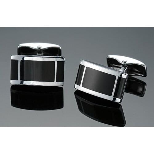DY High quality brass enamel oblong Black Silvery striped Cufflinks Mens French shirt Cufflinks free shipping