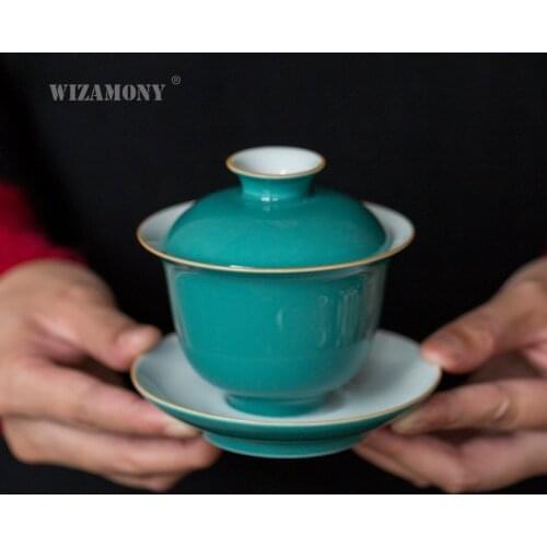 WIZAMONY Ceramic large bowl tea bowl Three talents bowl tea cup Kung Fu tea set household clutch bowl logo customization