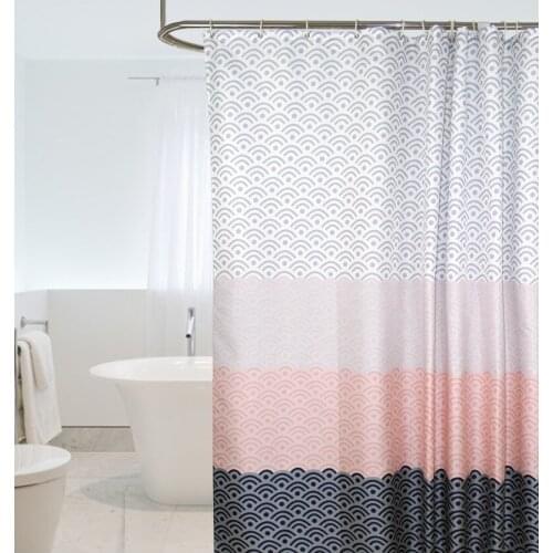 Girl Waterproof Shower Curtain Set with Hooks Wave Style Bathroom Curtains Polyester Fabric Bath Mildewproof for Home Decor Pink