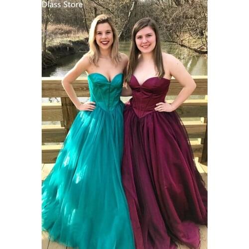 Green Prom Dress Floor Length A-line Tulle Strapless Sweetheart Neck Backless Quinceanera Evening Dress коктейльные платья