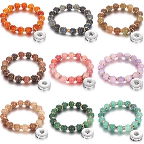 Snap Jewelry Bracelets Elastic Bead Stone Glass Beaded Snap Bracelet Fit 18mm Snap Button Bracelet Interchangeable Jewelry