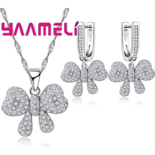 New Style Woman Bridal Jewelry Clear Cubic Zirconia 925 Pure Silver Best Female Necklace&Earrings Gift Sets