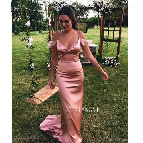 Blush Sweetheart Spaghetti Straps Long Evening Party Gown Off Shoulder Satin Mermaid Prom Dresses 2020 Long vestidos de gala