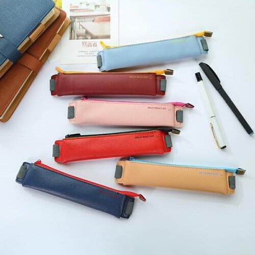 1PCS Easy Carry PU Leather Mini Pen Bag Elastic Buckle Book Pencil Case Notebook Journal Pen Holder School Office Art Stationery