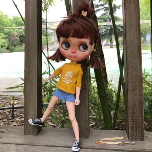 1Pcs Causal Blyth Doll Fashion Denim Skirt / T-shirt for Holala, Azone, Middle Blyth Doll Clothes Accessories