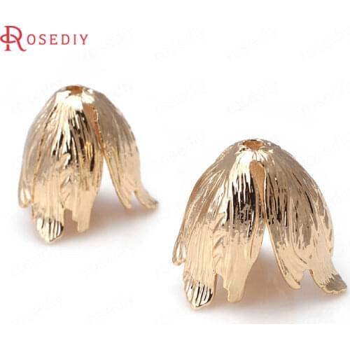 4PCS 22x20mm 24K Champagne Gold Color Plated Brass Speaker Calyx Beads Caps High Quality Diy Jewelry Accessories