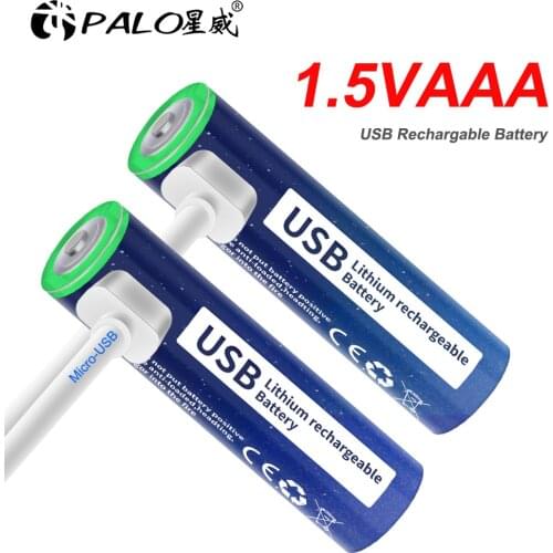 PALO 1.5V USB Rechargeable aaa Li-ion Battery AAA lithium battery 1110mWh usb aaa battery 1.5v aaa For Wireless Mouse Toy+ Cable