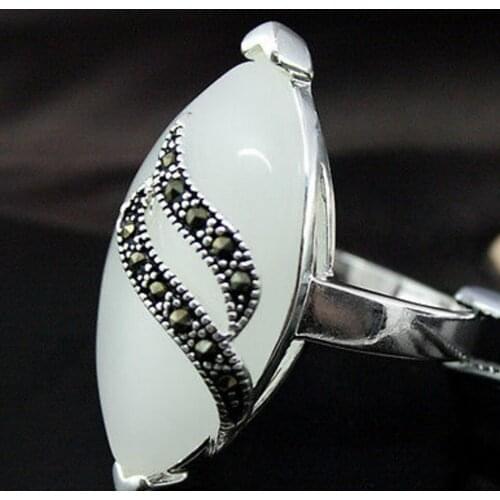 Free Shipping 13*29mm WHITE OPAL STERLING 925 BALI HANDCRAFTED RING SIZE7/8/9/10