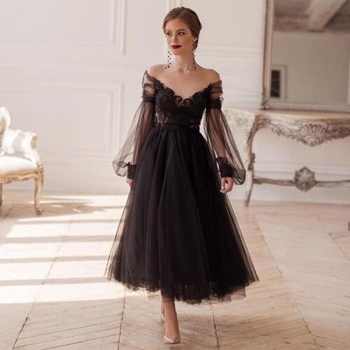 Black Princess Evening Dress A-Line Sexy Illusion Long Sleeve V-Neck Appliques Lace Backless Party Prom Gowns